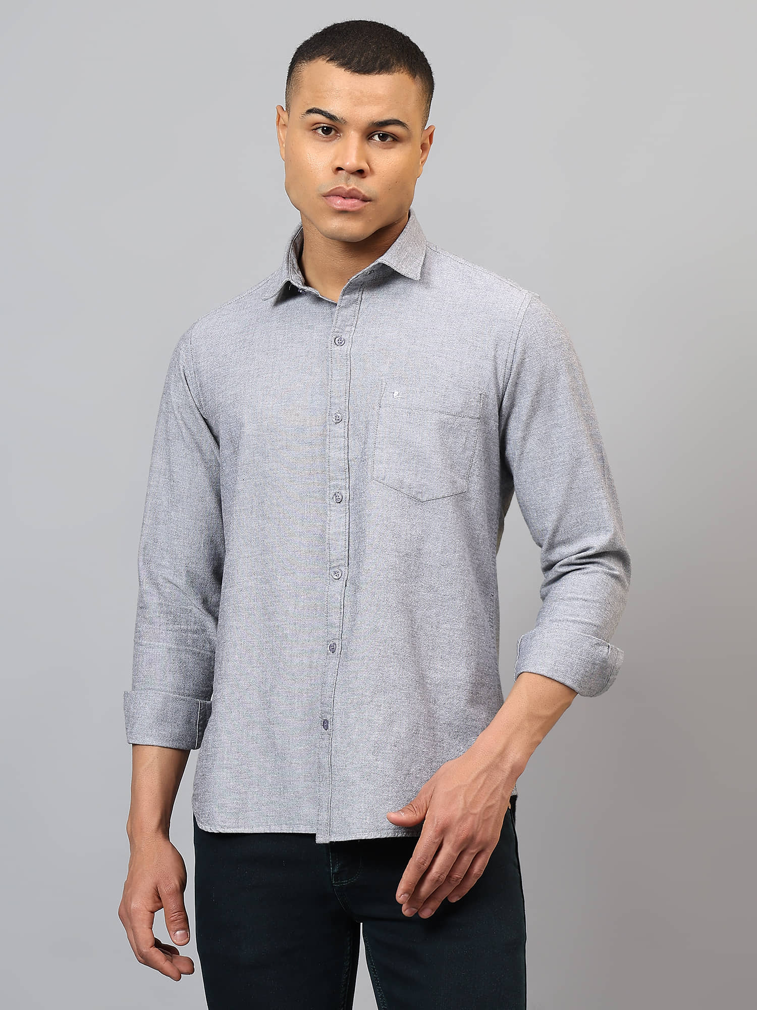plounge Cotton Blend Regular Fit Full Sleeves Men's Formal Shirt - Grey ( Pack of 1 )