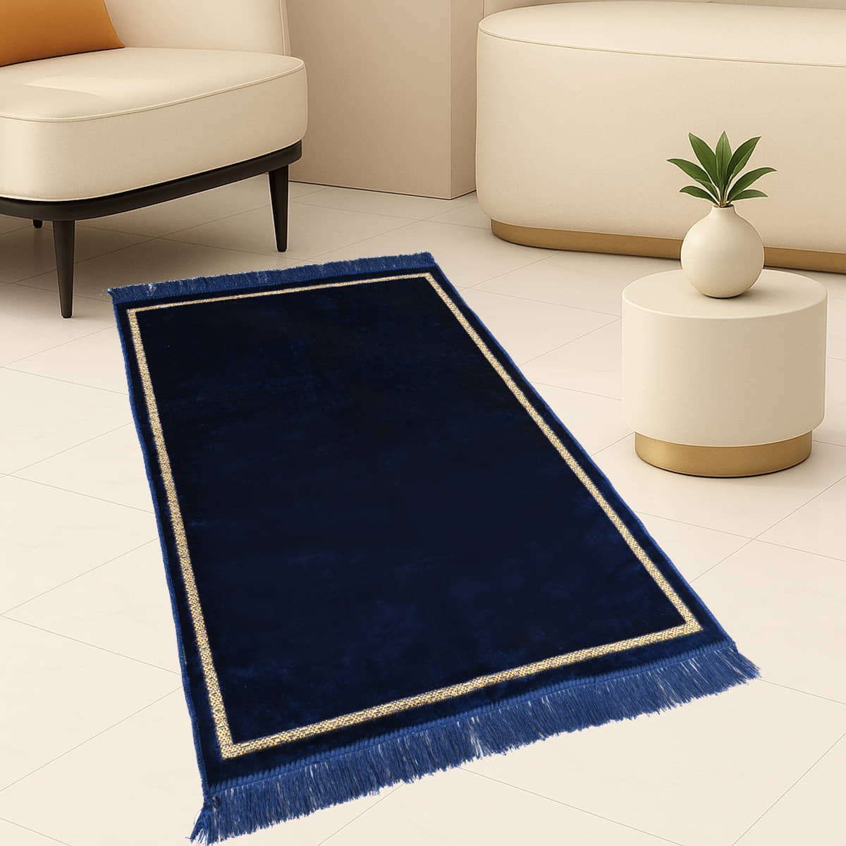 ADIRNY Blue Single Regular Velvet Prayer Mat ( 110 X 70 cm )