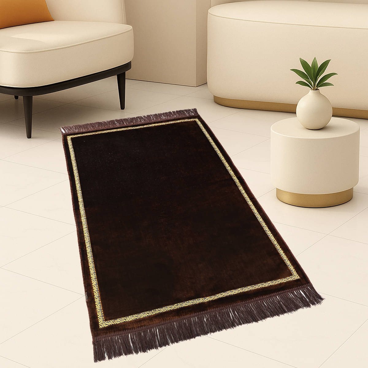     			ADIRNY Brown Single Regular Velvet Prayer Mat ( 110 X 70 cm )