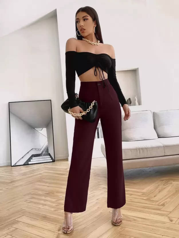     			AMK Women Polyester Wide Leg Trousers ( Wine )