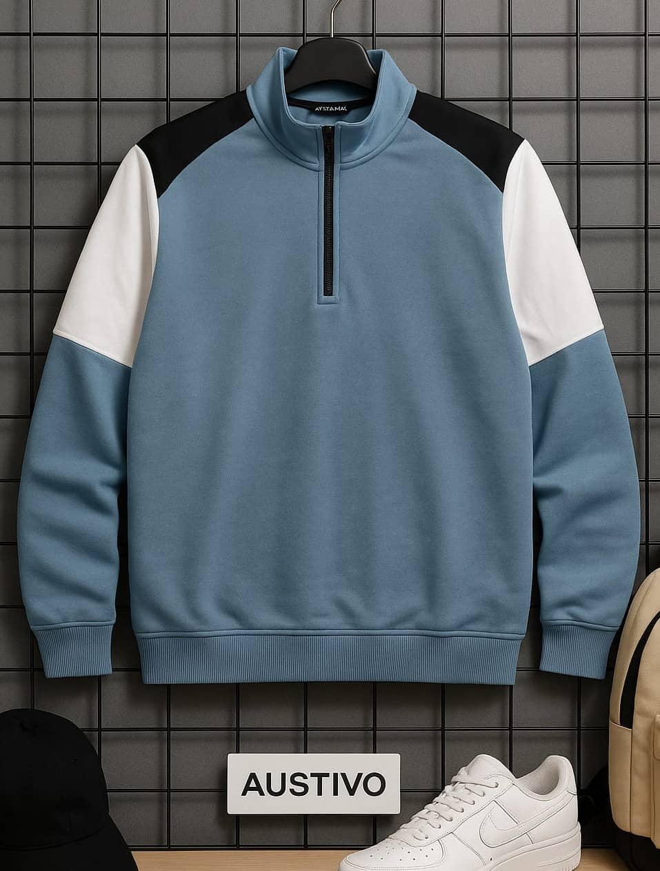 AUSTIVO Cotton Blend High Neck Men's Sweatshirt - Blue ( Pack of 1 )