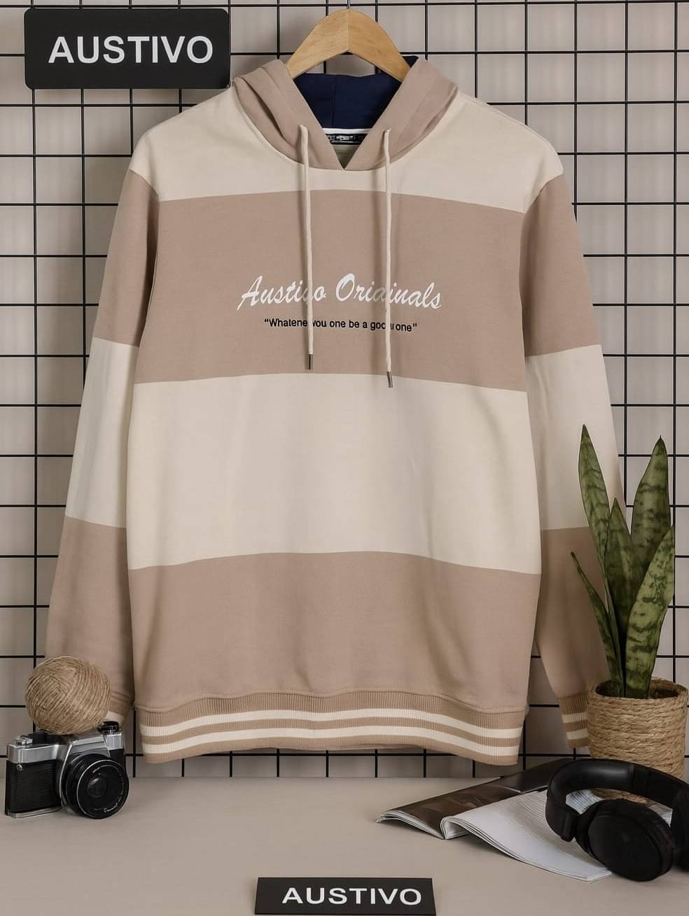 AUSTIVO Cotton Blend Hooded Men's Sweatshirt - Beige ( Pack of 1 ) AUSTIVO Cotton Blend Hooded Men's Sweatshirt - Beige ( Pack of 1 )