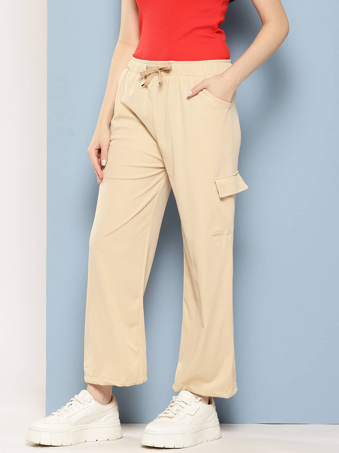     			Aarika Women Nylon Casual Trousers ( Beige )