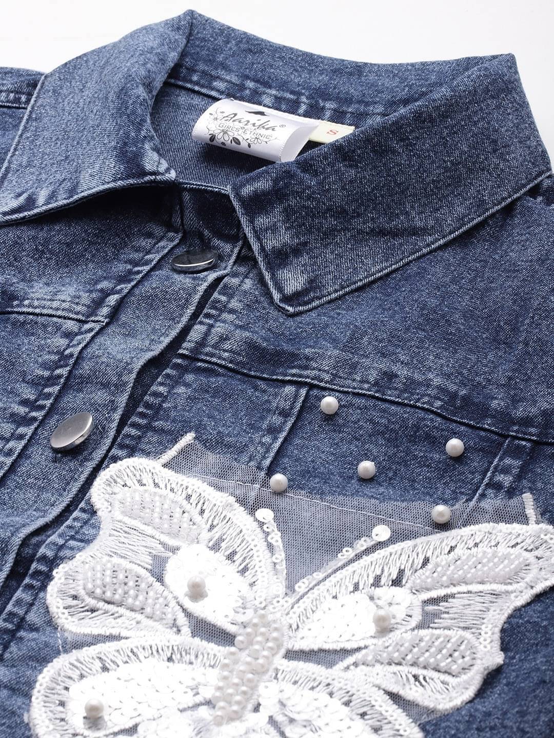 Aarika Women Shirt Collar Denim Jacket ( Navy Blue ) Aarika Women Shirt Collar Denim Jacket ( Navy Blue )