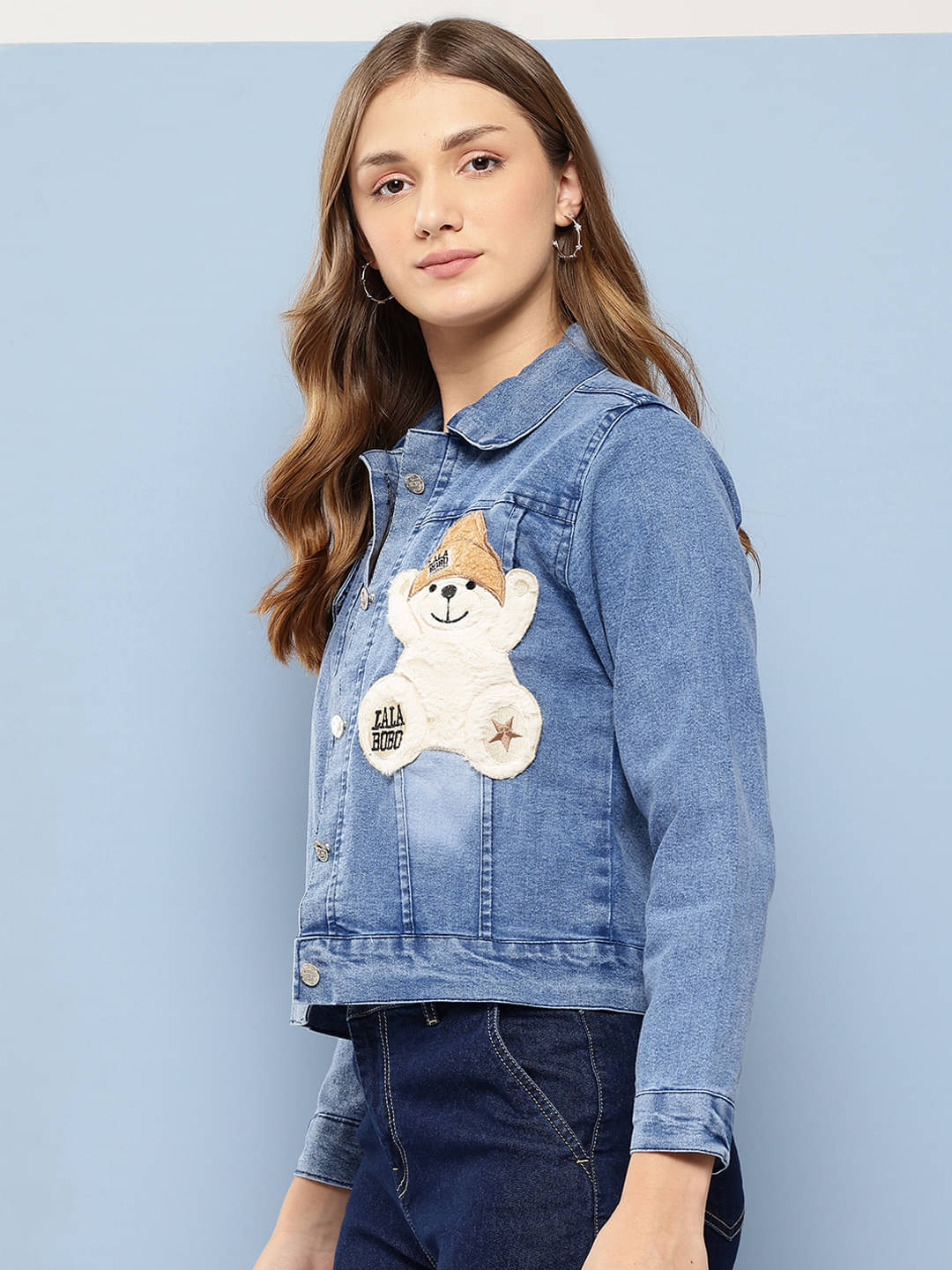 Aarika Women Shirt Collar Denim Jacket ( Blue ) Aarika Women Shirt Collar Denim Jacket ( Blue )