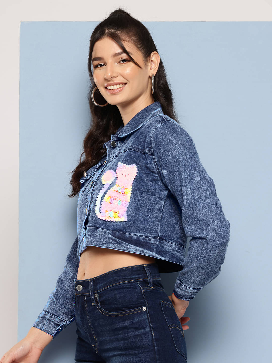 Aarika Women Shirt Collar Denim Jacket ( Navy Blue ) Aarika Women Shirt Collar Denim Jacket ( Navy Blue )