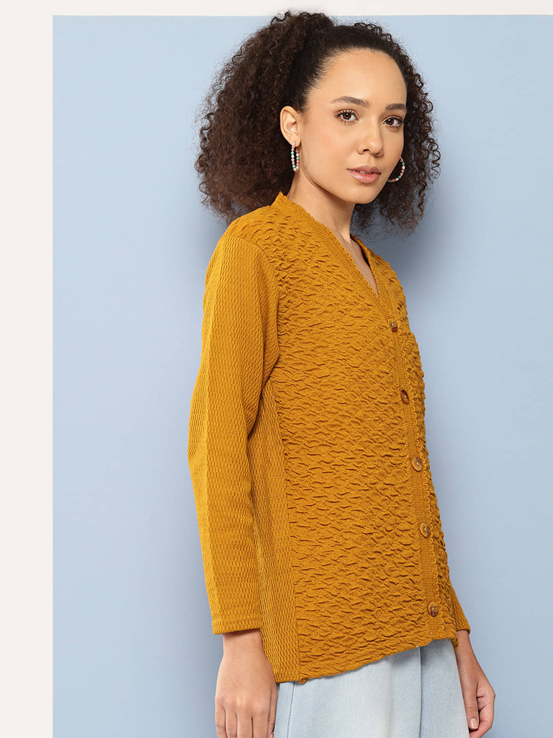     			Aarika Women Woollen V-Neck Cardigan ( Yellow )