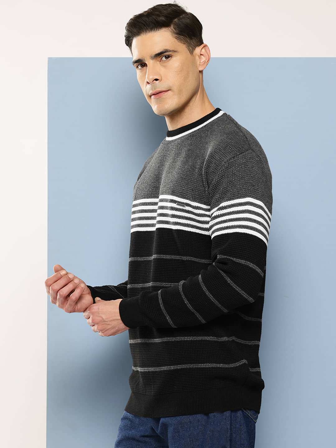 Aarika Woollen Round Neck Men's Full Sleeves Pullover Sweater - Grey ( Pack of 1 )