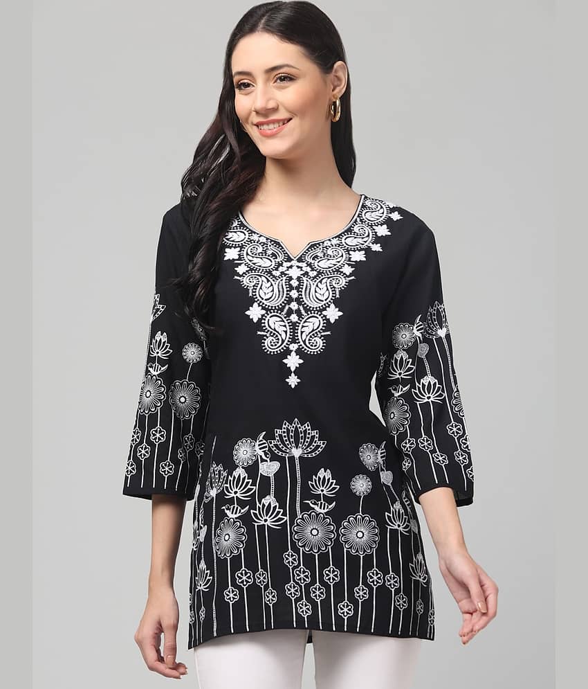 Aura Glam Women Rayon Embroidered A-line Kurti ( Black ) - Kurtis, Tunics | Buy online on ZillyBuy