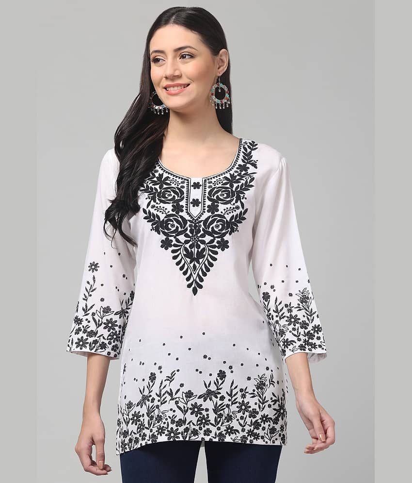 Aura Glam Women Rayon Embroidered A-line Kurti ( White ) - Kurtis, Tunics | Buy online on ZillyBuy