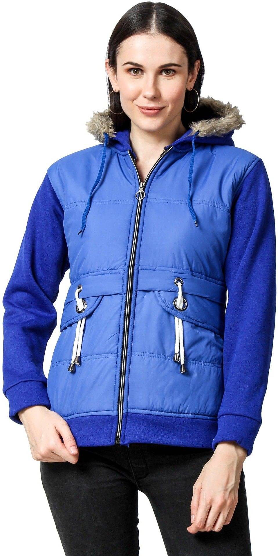 BLUSHH COLLECTION Women Hooded Regular Jacket ( Blue ) BLUSHH COLLECTION Women Hooded Regular Jacket ( Blue )