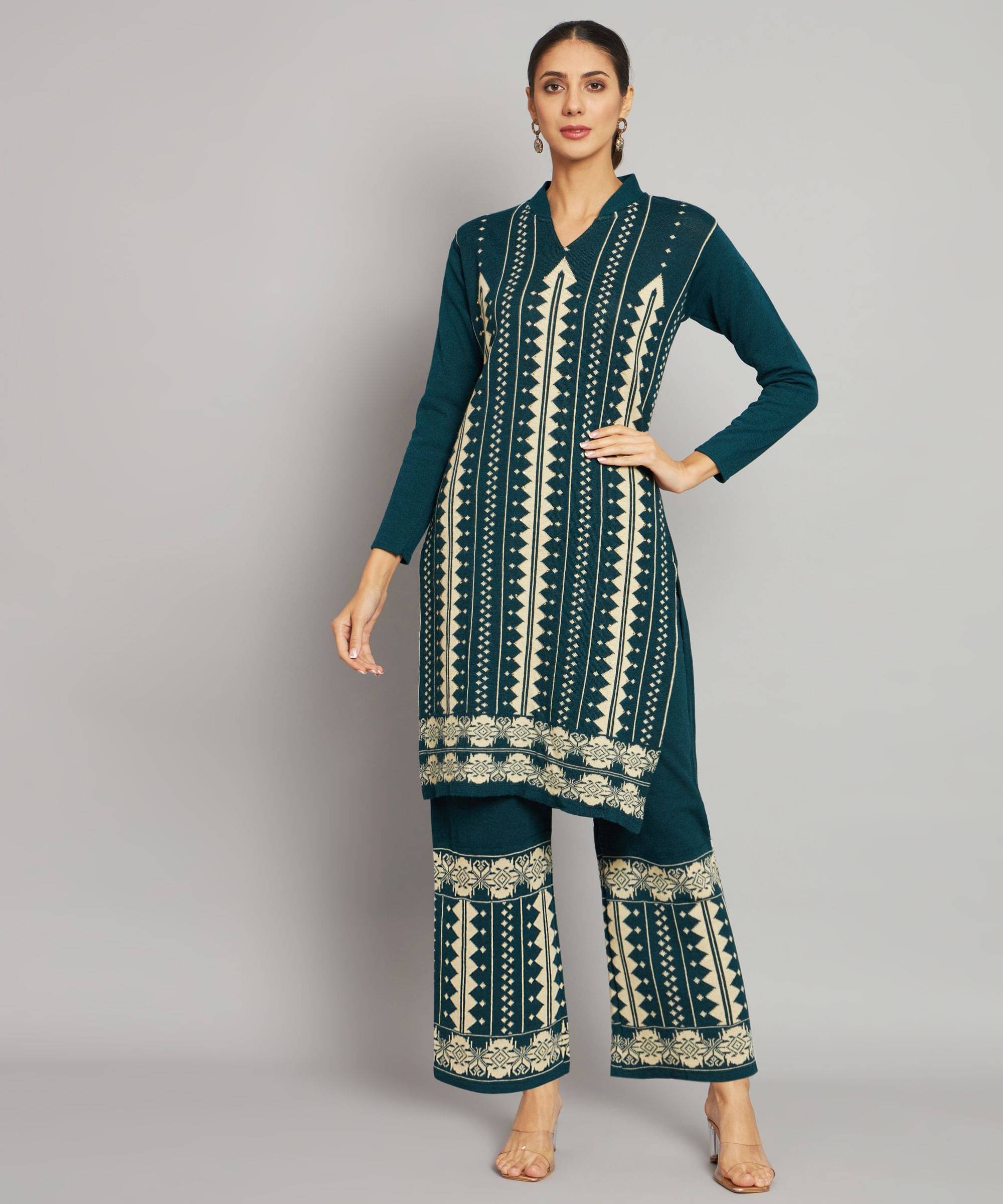 BLUSHH COLLECTION Women Woollen Printed Straight Kurti With Palazzo ( Multicolor 1 ) BLUSHH COLLECTION Women Woollen Printed Straight Kurti With Palazzo ( Multicolor 1 )
