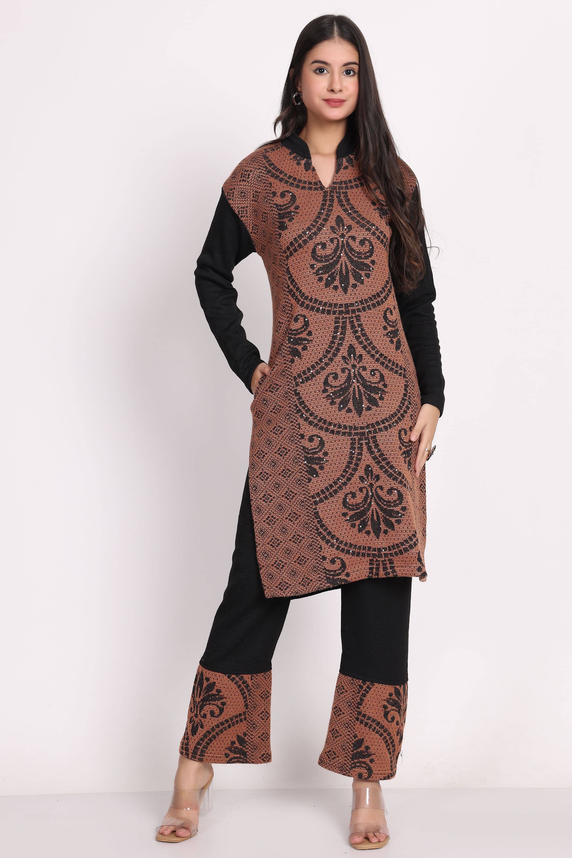 BLUSHH COLLECTION Women Woollen Printed Straight Kurti With Palazzo ( Multicolor ) BLUSHH COLLECTION Women Woollen Printed Straight Kurti With Palazzo ( Multicolor )