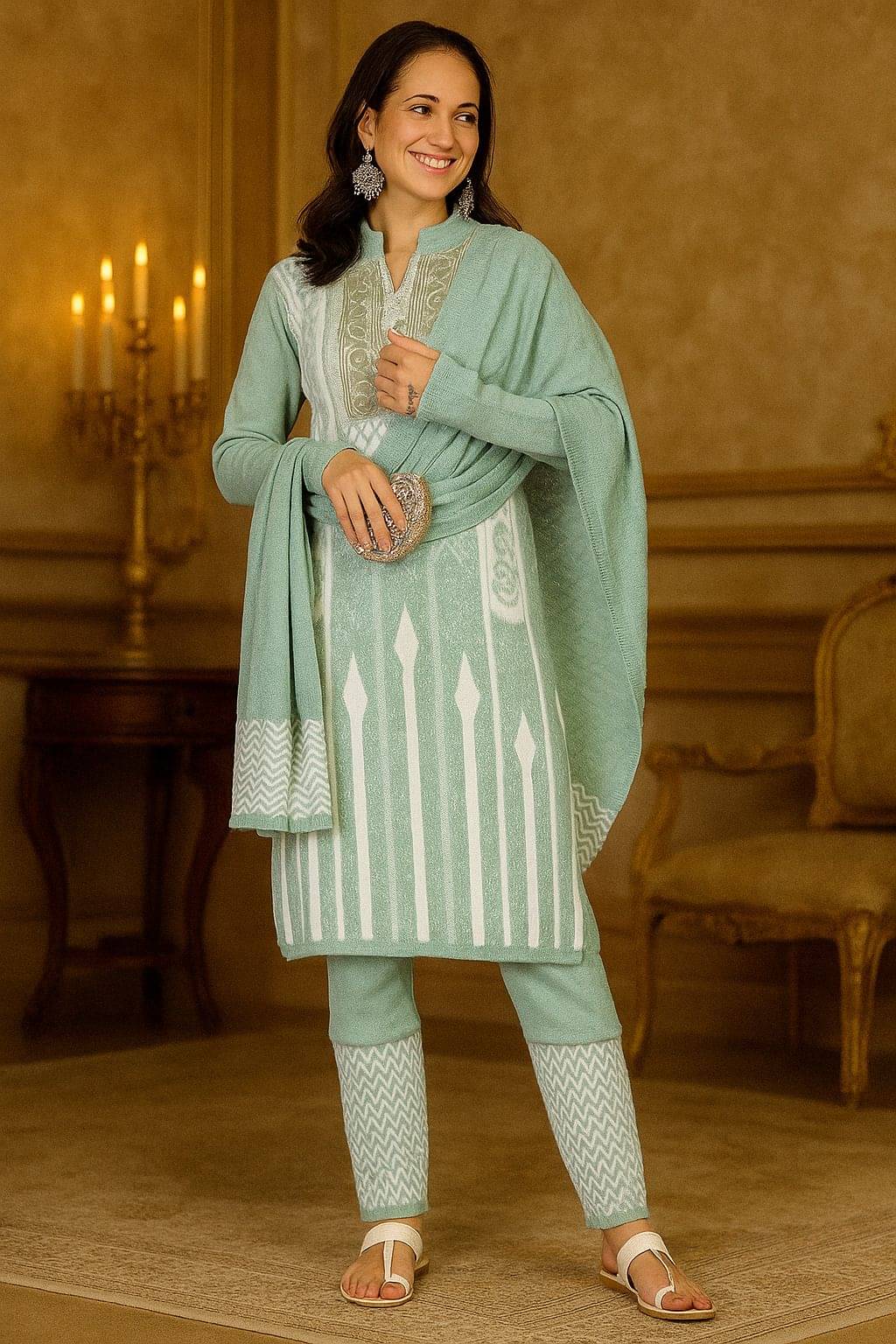     			BLUSHH COLLECTION Women Woollen Printed Straight Kurti With Pants ( Multicolor )