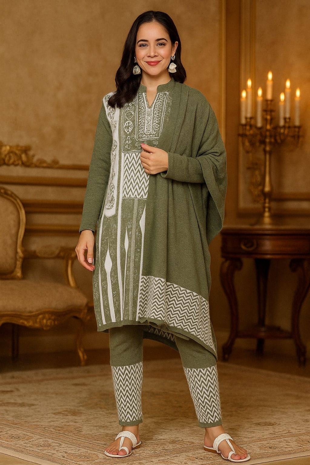     			BLUSHH COLLECTION Women Woollen Printed Straight Kurti With Pants ( Green )