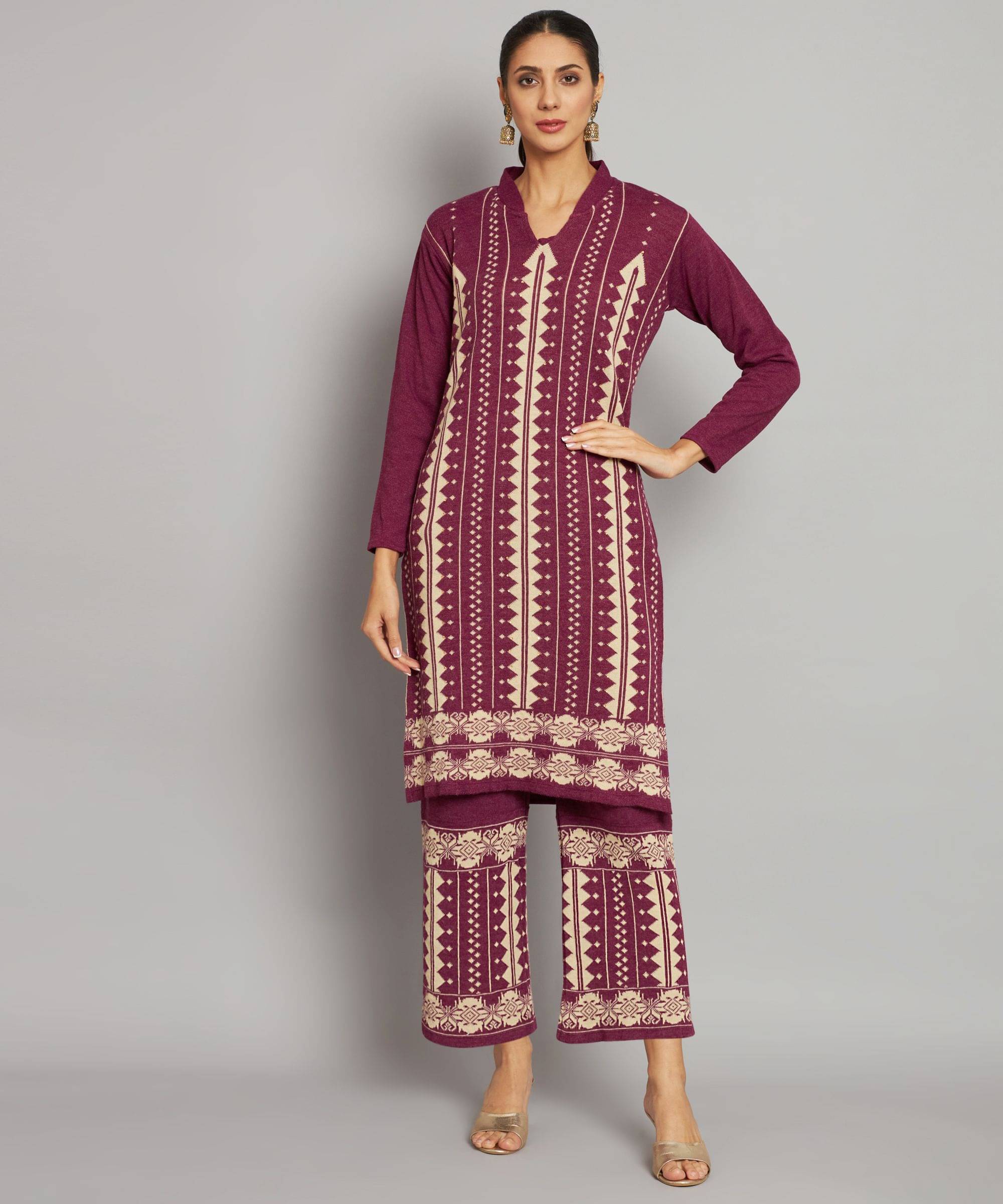     			BLUSHH COLLECTION Women Woollen Printed Straight Kurti With Palazzo ( Multicolor 2 )