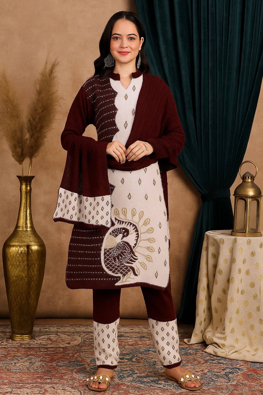     			BLUSHH COLLECTION Women Woollen Printed Straight Kurti With Pants ( Multicolor 2 )