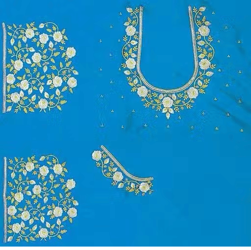 Chandrika Fashion1 Art Silk Unstitched Round Neck Women's Blouse ( Blue )     			Chandrika Fashion1 Art Silk Unstitched Round Neck Women's Blouse ( Blue )