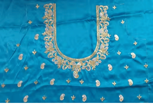 Chandrika Fashion1 Art Silk Unstitched Round Neck Women's Blouse ( Blue )     			Chandrika Fashion1 Art Silk Unstitched Round Neck Women's Blouse ( Blue )