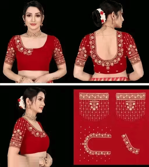 Chandrika Fashion1 Art Silk Unstitched Round Neck Women's Blouse ( Red ) Chandrika Fashion1 Art Silk Unstitched Round Neck Women's Blouse ( Red )