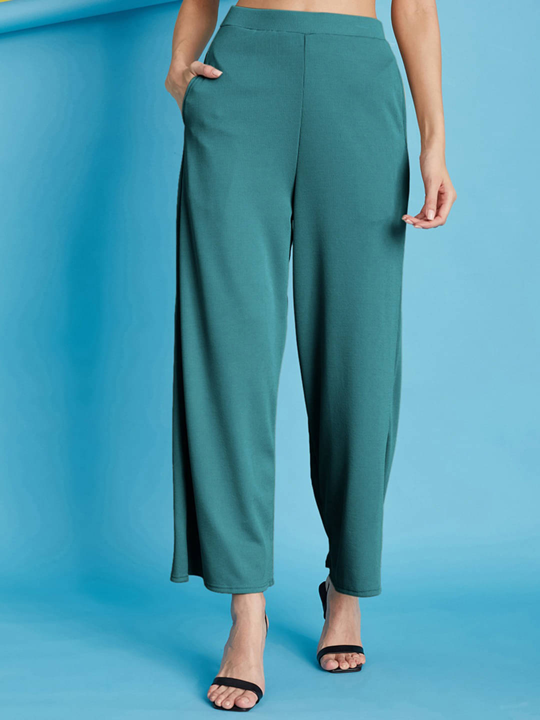     			DTR FASHION Women Cotton Blend Wide Leg Trousers ( Olive )