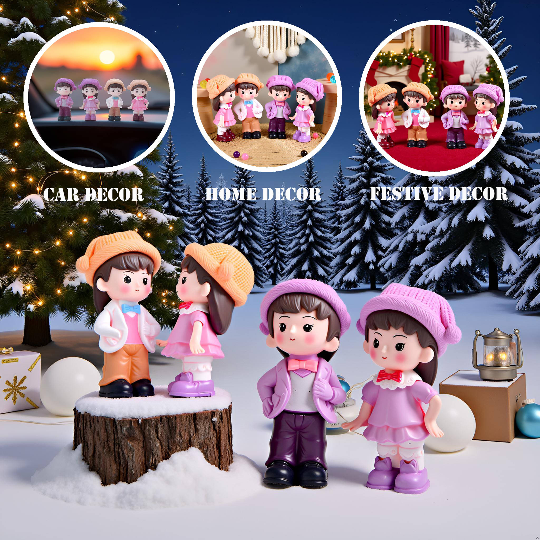 Dealseven Fashion 4 Piece of Cute Clown Hat Couple Doll figurines Showpiece Dealseven Fashion 4 Piece of Cute Clown Hat Couple Doll figurines Showpiece