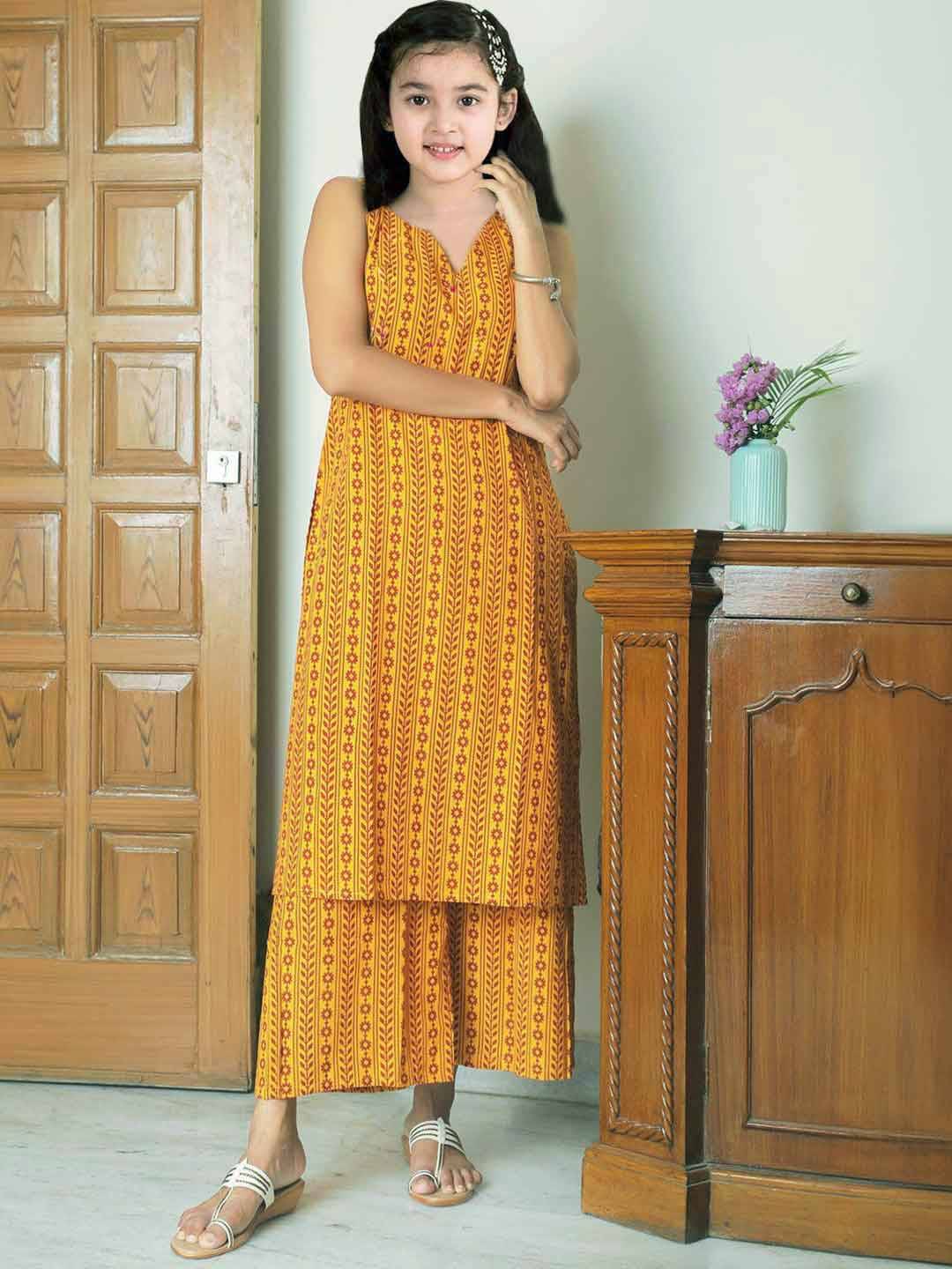 Deepkala Designer Girls Cotton Blend Kurti with Pants ( Pack of 1 , Yellow ) Deepkala Designer Girls Cotton Blend Kurti with Pants ( Pack of 1 , Yellow )