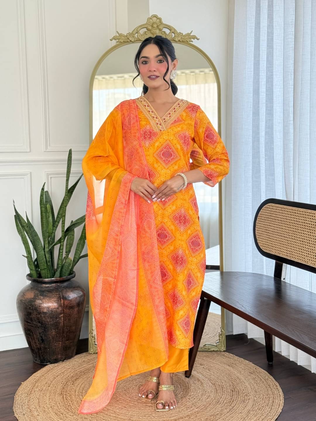     			Fashionfricks Women Rayon Self Design Straight Kurti With Pants ( Yellow )