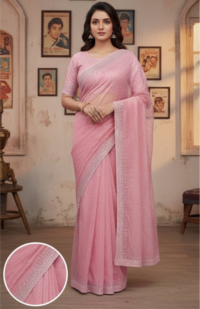 GENERIC SUDEV Net Embellished Regular Saree With Unstitched Blouse Piece ( Pink ) GENERIC SUDEV Net Embellished Regular Saree With Unstitched Blouse Piece ( Pink )