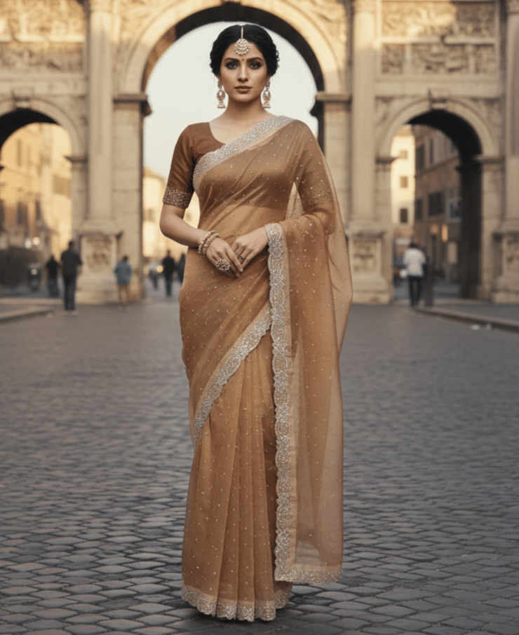 GENERIC SUDEV Net Embellished Regular Saree With Unstitched Blouse Piece ( Rust ) GENERIC SUDEV Net Embellished Regular Saree With Unstitched Blouse Piece ( Rust )