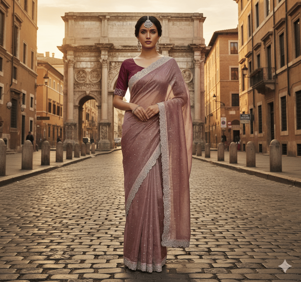     			GENERIC SUDEV Net Embellished Regular Saree With Unstitched Blouse Piece ( Tan )