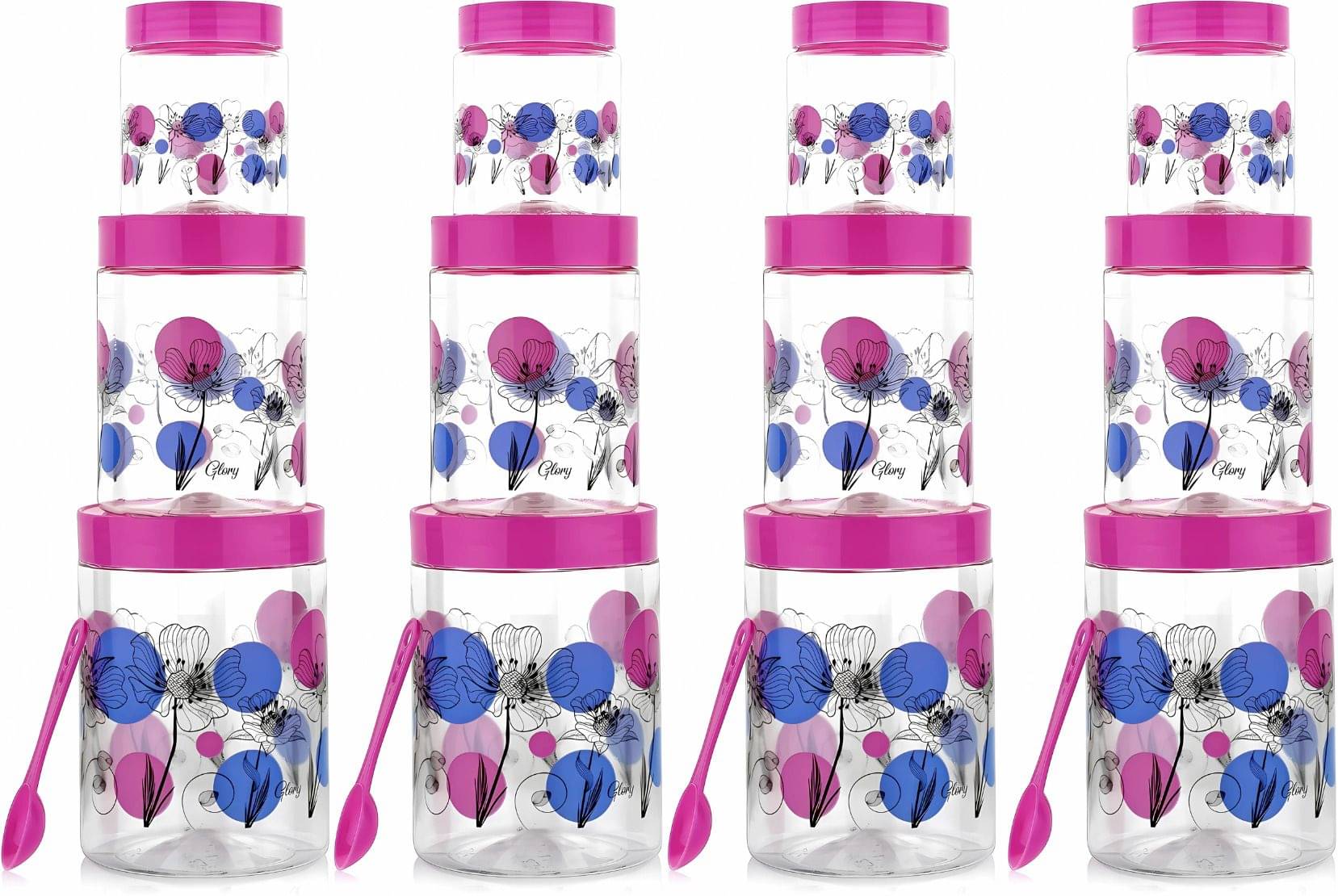     			HASHONE Plastic Pink Food Container ( Set of 12 )