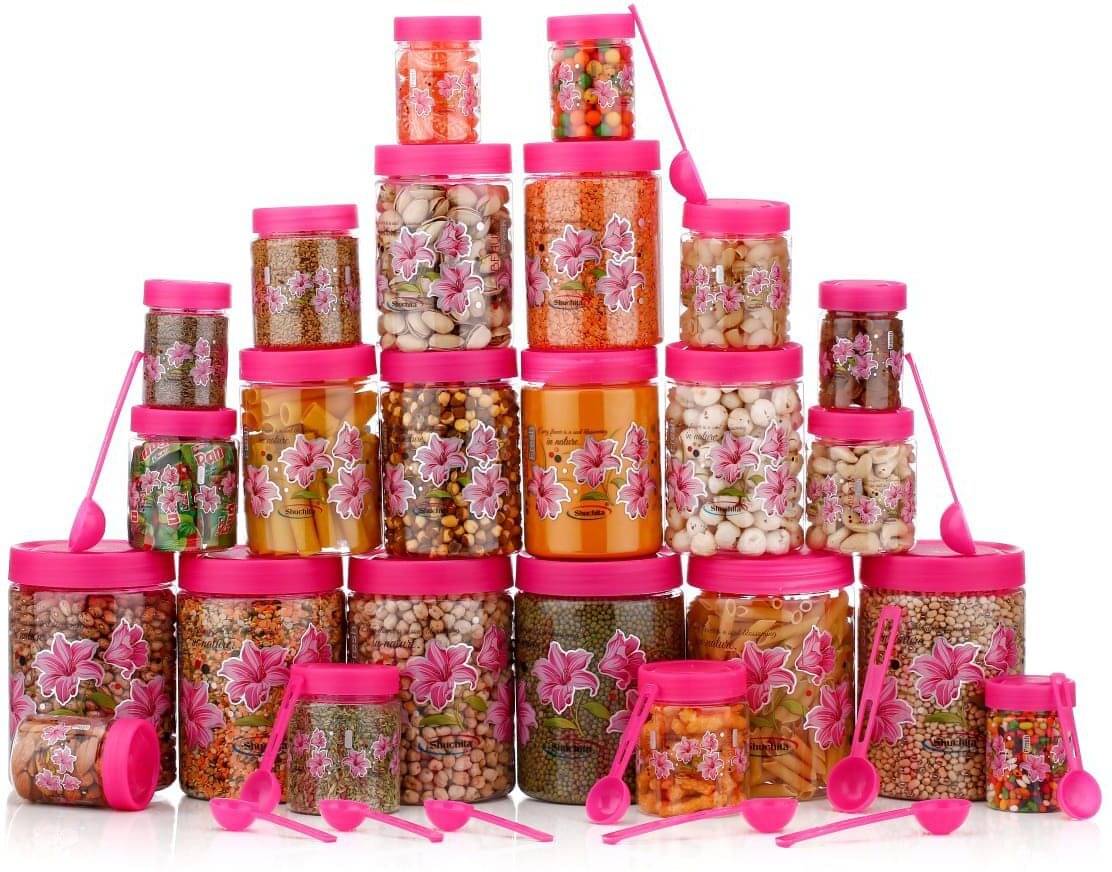     			HASHONE Plastic Pink Food Container ( Set of 24 )