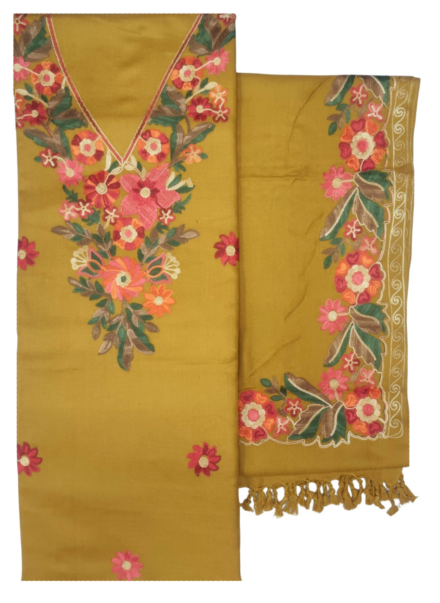 KASHMIRI Women Woollen Unstitched Dress Material ( Yellow )     			KASHMIRI Women Woollen Unstitched Dress Material ( Yellow )