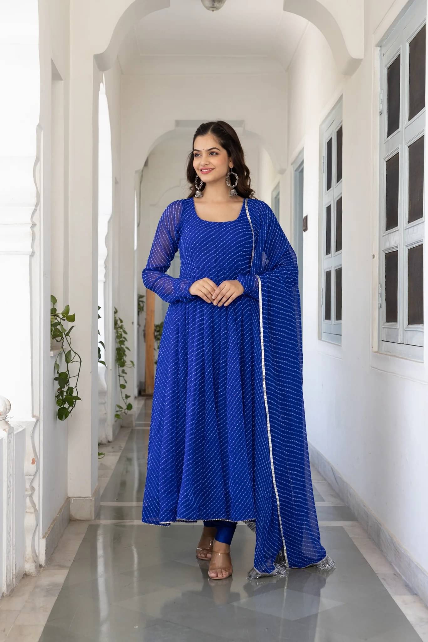     			KLAWIA Women Georgette Anarkali Stitched Ethnic Gown ( Blue )