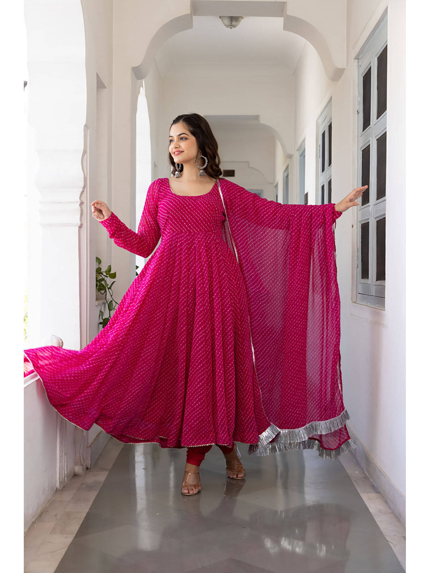     			KLAWIA Women Georgette Anarkali Stitched Ethnic Gown ( Pink )