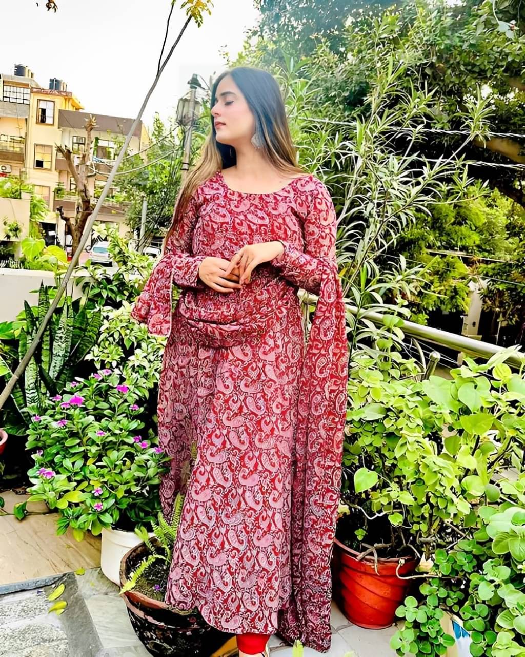     			KLAWIA Women Georgette Anarkali Stitched Ethnic Gown ( Maroon )