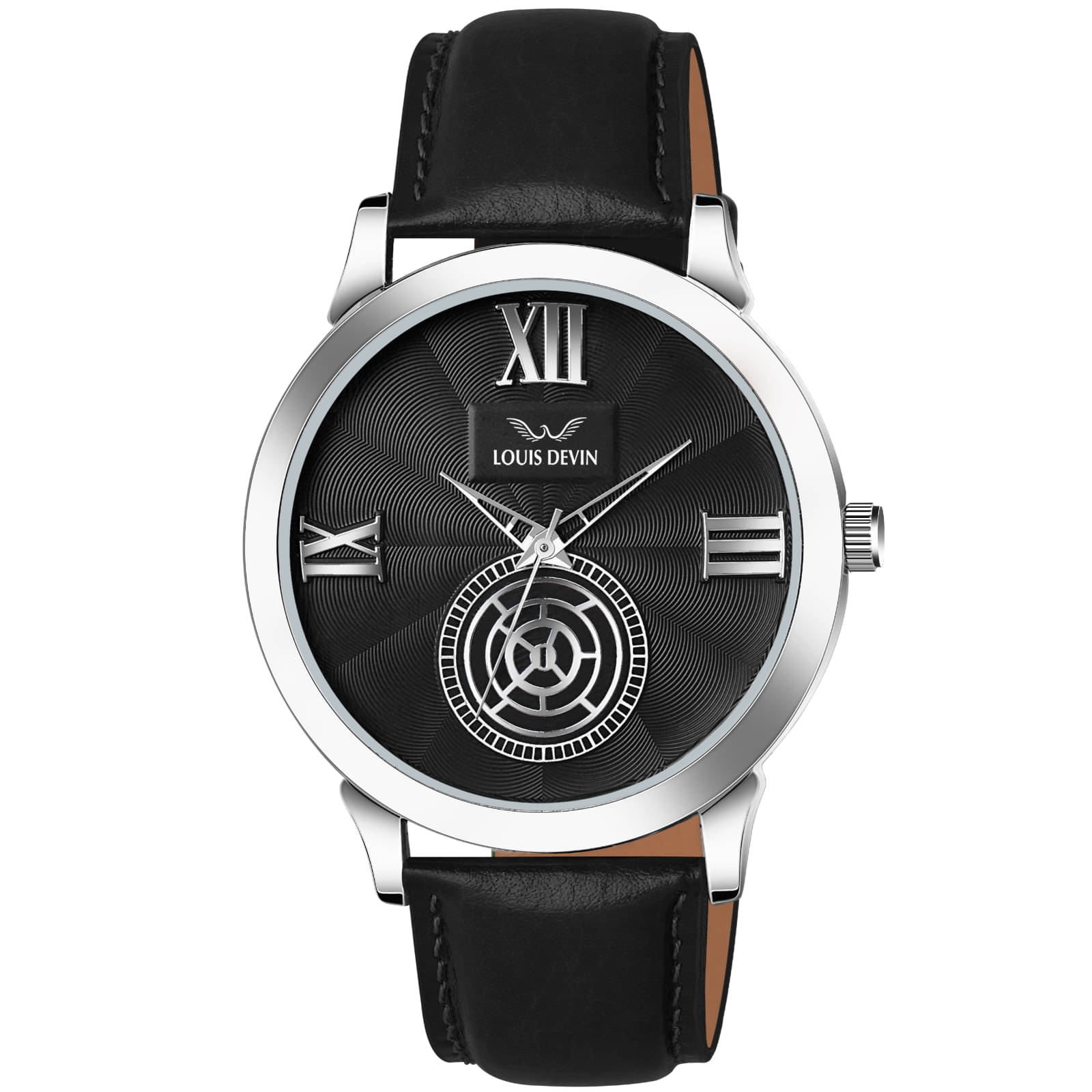     			LOUIS DEVIN Black Leather Analog Men's Watch