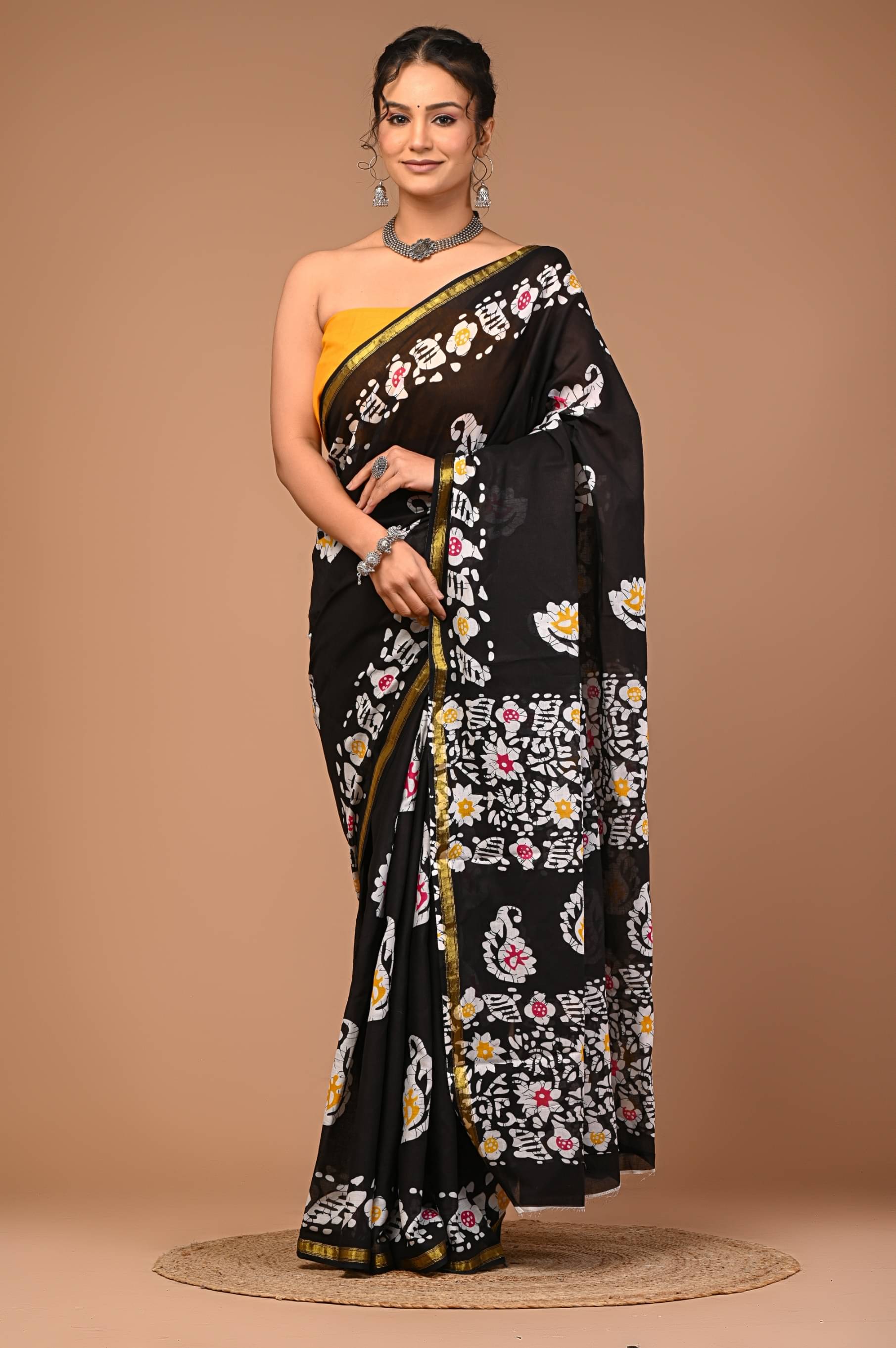     			Lovwear Cotton Printed Regular Saree With Unstitched Blouse Piece ( Black )