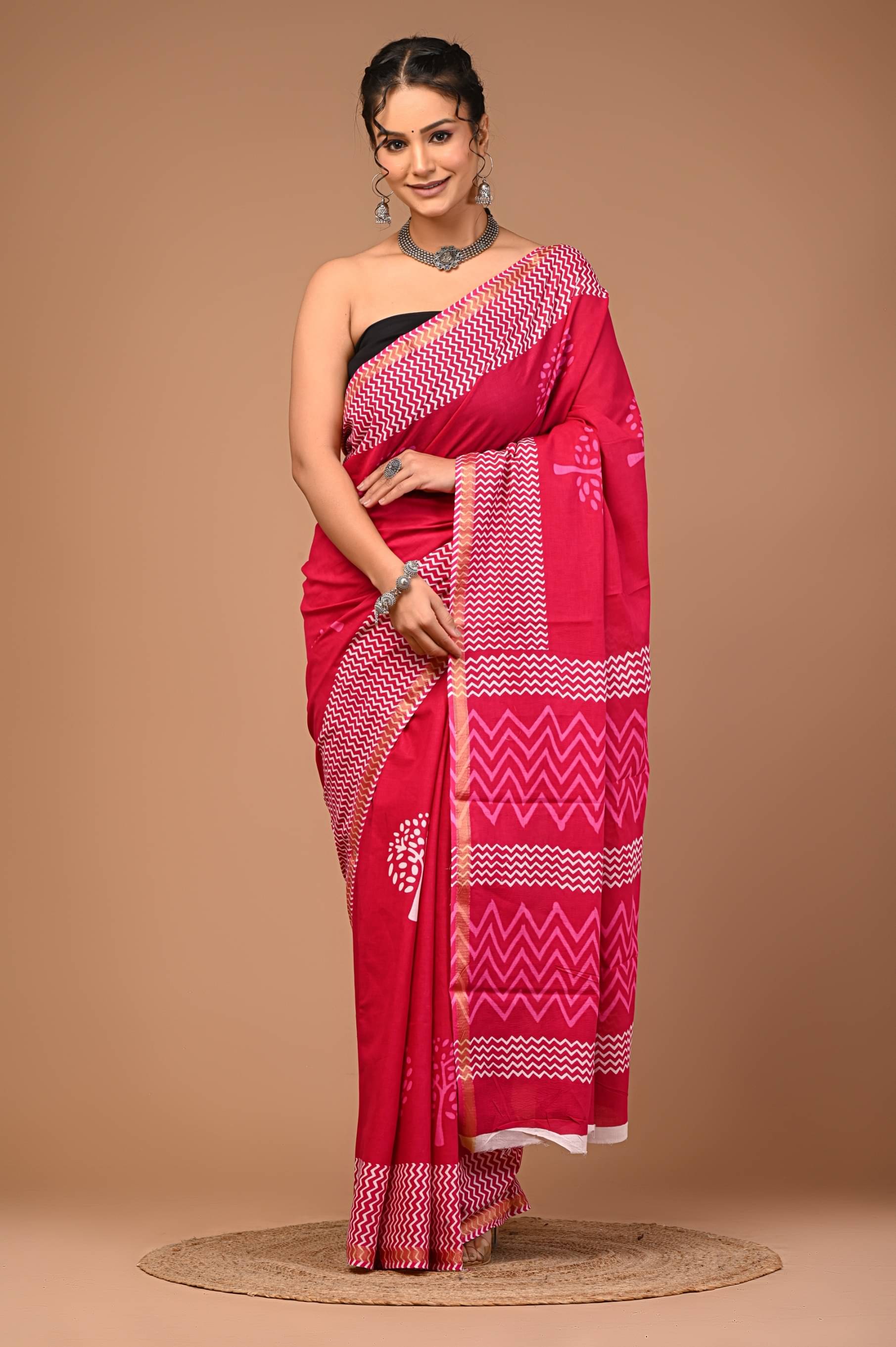     			Lovwear Cotton Printed Regular Saree With Unstitched Blouse Piece ( Pink )