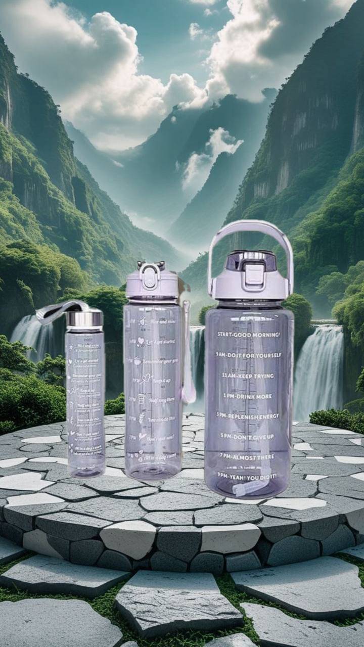 MOONVILLA 3 Pcs Motivational Sipper Water bottle Set Multicolor Plastic Water Bottle 2000 mL ( Set of 3 ) MOONVILLA 3 Pcs Motivational Sipper Water bottle Set Multicolor Plastic Water Bottle 2000 mL ( Set of 3 )