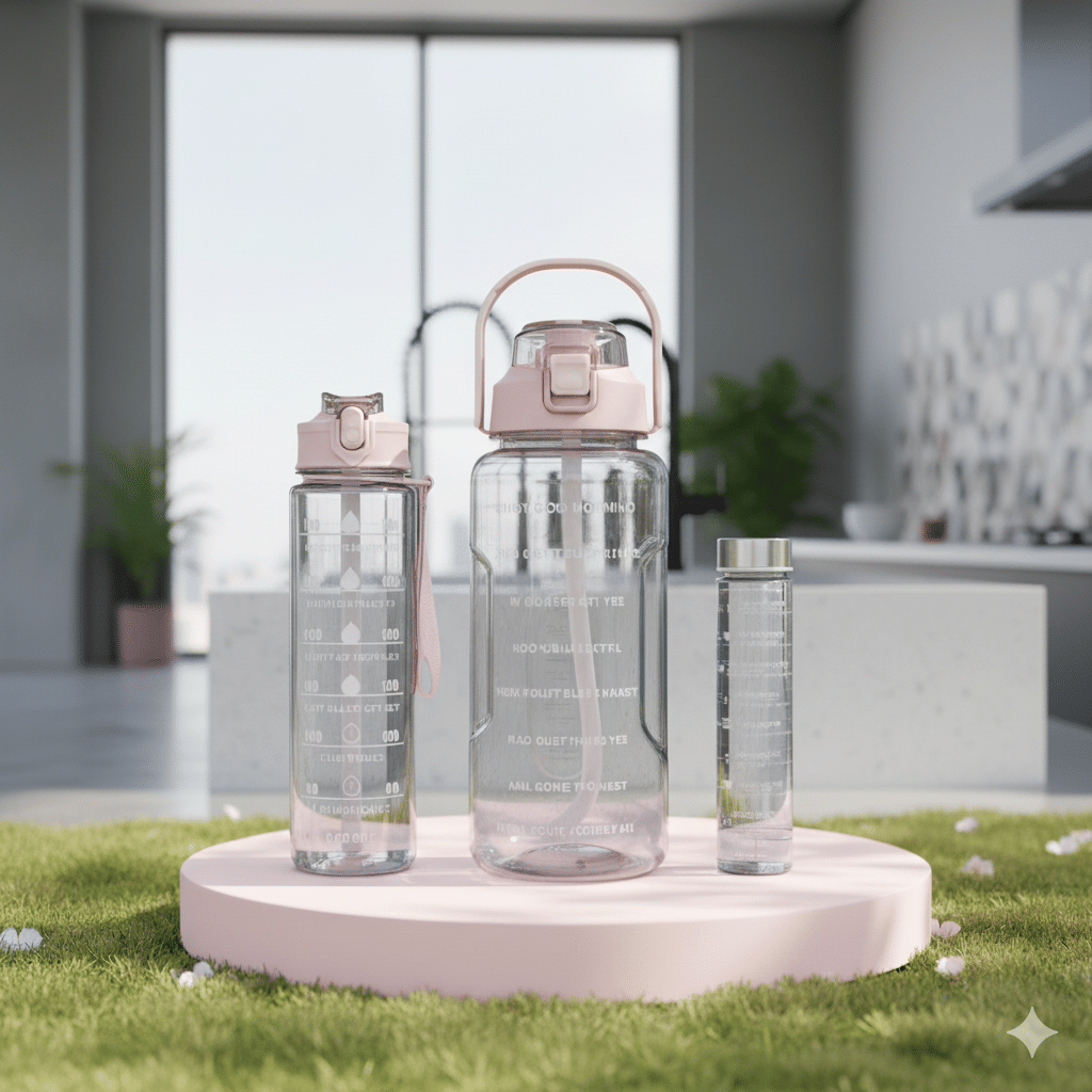     			MOONVILLA 3 Pcs Motivational Sipper Water bottle Set Multicolor Plastic Water Bottle 2000 mL ( Set of 3 )