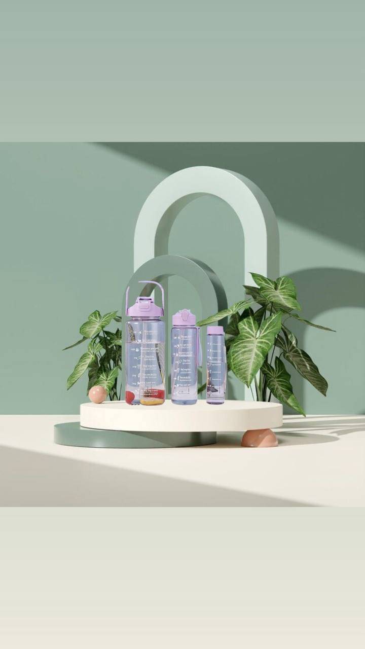 MOONVILLA 3 Pcs Motivational Sipper Water bottle Set Multicolor Plastic Water Bottle 2000 mL ( Set of 3 )     			MOONVILLA 3 Pcs Motivational Sipper Water bottle Set Multicolor Plastic Water Bottle 2000 mL ( Set of 3 )