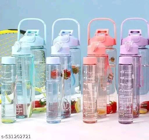 MOONVILLA 3 Pcs Motivational Sipper Water bottle Set Multicolor Plastic Water Bottle 2000 mL ( Set of 3 ) MOONVILLA 3 Pcs Motivational Sipper Water bottle Set Multicolor Plastic Water Bottle 2000 mL ( Set of 3 )