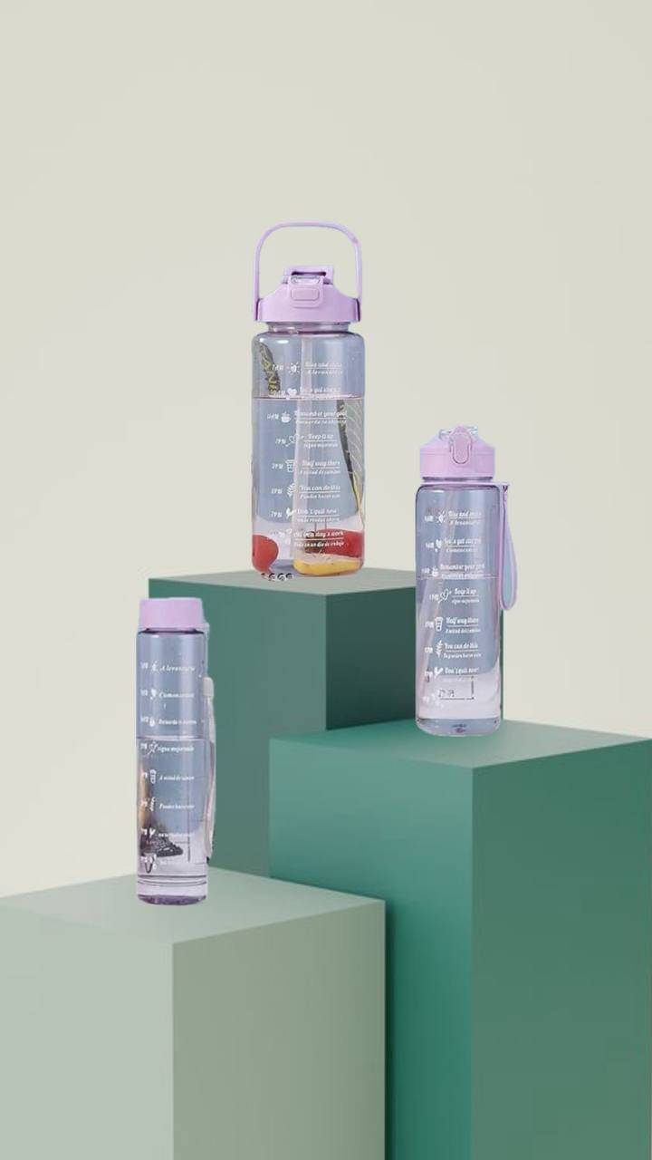     			MOONVILLA 3 Pcs Motivational Sipper Water bottle Set Multicolor Plastic Water Bottle 2000 mL ( Set of 3 )