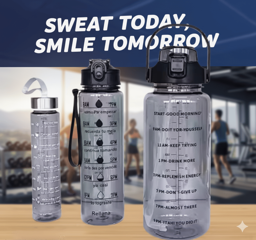 MOONVILLA 3 Pcs Motivational Sipper Water bottle Set Multicolor Plastic Water Bottle 2000 mL ( Set of 3 ) MOONVILLA 3 Pcs Motivational Sipper Water bottle Set Multicolor Plastic Water Bottle 2000 mL ( Set of 3 )