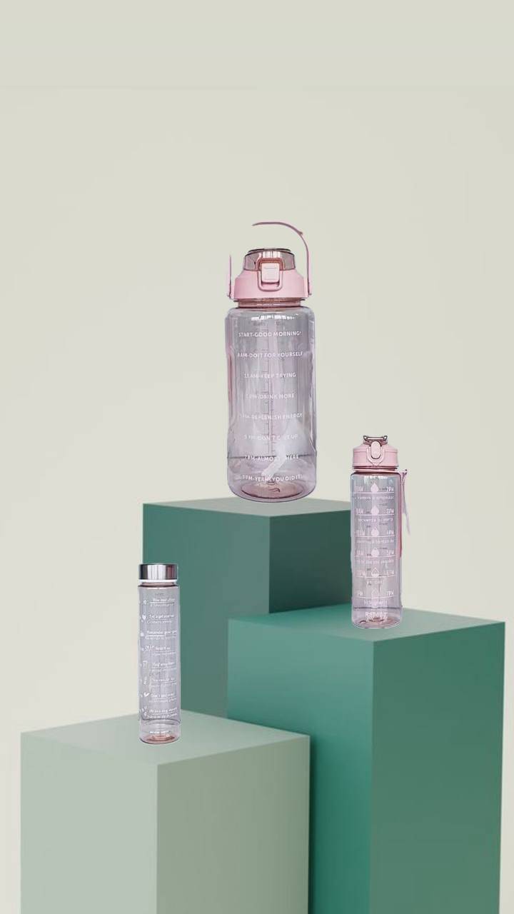 MOONVILLA 3 Pcs Motivational Sipper Water bottle Set Multicolor Plastic Water Bottle 2000 mL ( Set of 3 )     			MOONVILLA 3 Pcs Motivational Sipper Water bottle Set Multicolor Plastic Water Bottle 2000 mL ( Set of 3 )