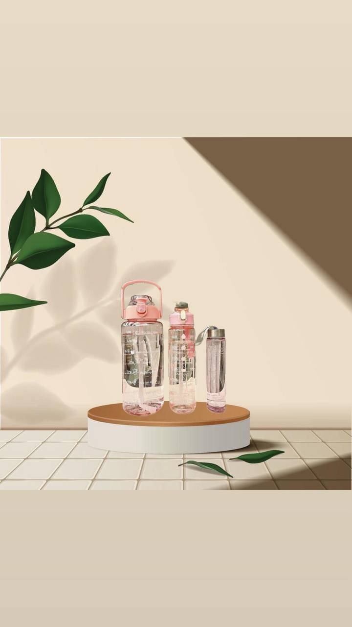 MOONVILLA 3 Pcs Motivational Sipper Water bottle Set Multicolor Plastic Water Bottle 2000 mL ( Set of 3 )     			MOONVILLA 3 Pcs Motivational Sipper Water bottle Set Multicolor Plastic Water Bottle 2000 mL ( Set of 3 )