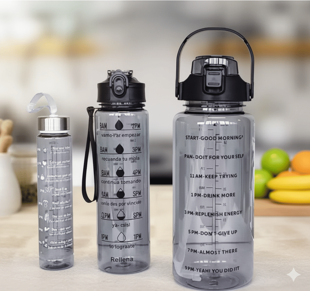 MOONVILLA 3 Pcs Motivational Sipper Water bottle Set Multicolor Plastic Water Bottle 2000 mL ( Set of 3 )     			MOONVILLA 3 Pcs Motivational Sipper Water bottle Set Multicolor Plastic Water Bottle 2000 mL ( Set of 3 )