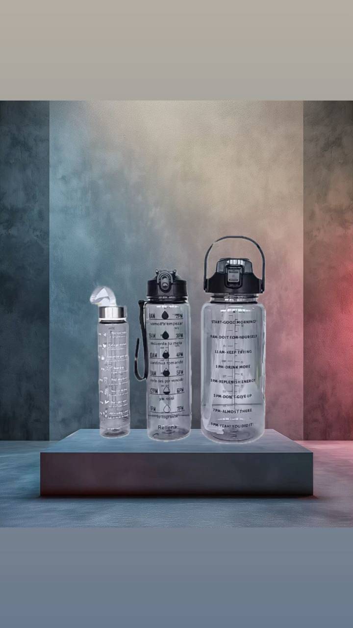 MOONVILLA 3 Pcs Motivational Sipper Water bottle Set Multicolor Plastic Water Bottle 2000 mL ( Set of 3 )     			MOONVILLA 3 Pcs Motivational Sipper Water bottle Set Multicolor Plastic Water Bottle 2000 mL ( Set of 3 )